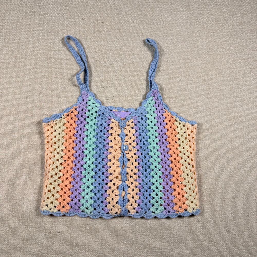 Women’s Knit Pastel Crochet Boho Top Medium Cami Tank Stripe M